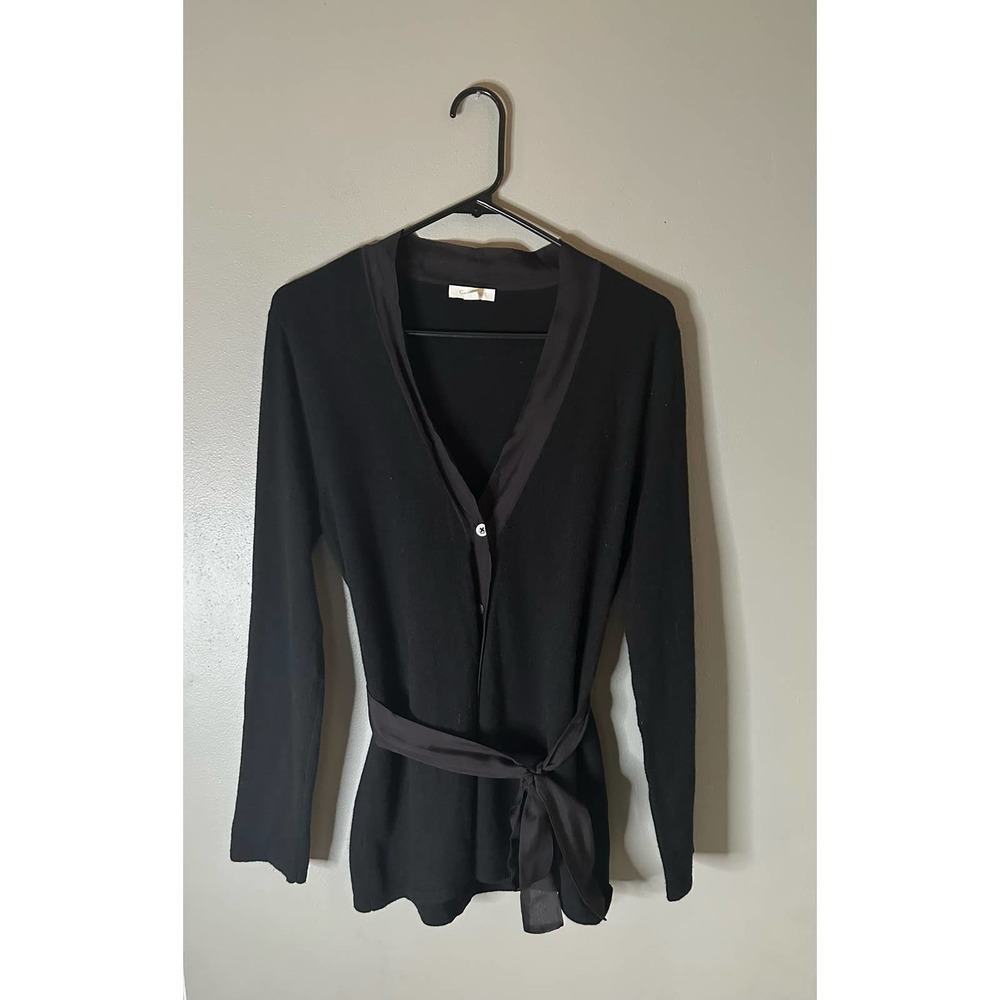 Garnet Hill Black Tie Waist Cashmere Sweater